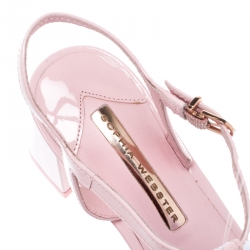 Sophia Webster Pale Pink Patent Leather Jada T Strap Pom Pom Sandals Size 38