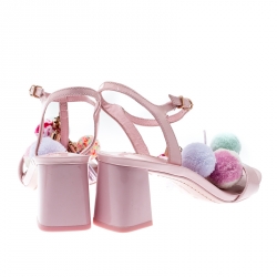 Sophia Webster Pale Pink Patent Leather Jada T Strap Pom Pom Sandals Size 38