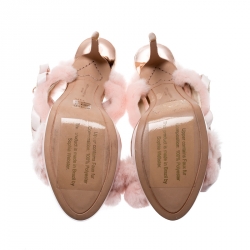  Sophia Webster Pink Faux Fur And Leather Bella Bow Embellished Ankle Strap Sandals Size 38.5