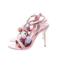 Sophia Webster Pink Leather Layla Pom Pom Embellished T-Strap Sandals Size 39