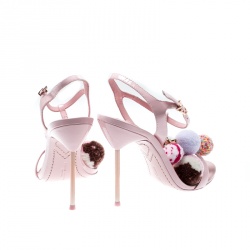 Sophia Webster Pink Leather Layla Pom Pom Embellished T-Strap Sandals Size 39