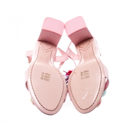 Pre Owned Sophia Webster Light Pink Patent Leather Jada T Strap Pom Pom Sandals Size 39