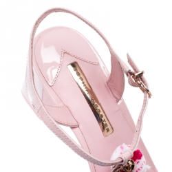 Pre Owned Sophia Webster Light Pink Patent Leather Jada T Strap Pom Pom Sandals Size 39