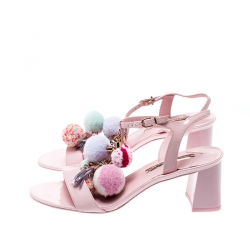 Pre Owned Sophia Webster Light Pink Patent Leather Jada T Strap Pom Pom Sandals Size 39