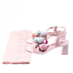 Pre Owned Sophia Webster Light Pink Patent Leather Jada T Strap Pom Pom Sandals Size 39