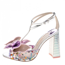 Sophia Webster Multicolor Metallic Leather And PVC Lana Crystal Embellished Block Heel Sandals Size 42