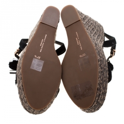 Pre Owned Sophia Webster Black Suede Pom Pom Lucita Espadrille Wedge Size 37.5