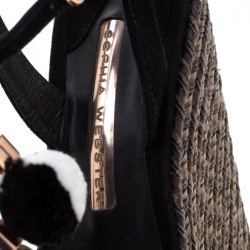 Pre Owned Sophia Webster Black Suede Pom Pom Lucita Espadrille Wedge Size 37.5