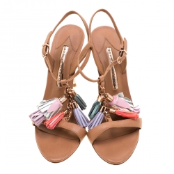 Sophia Webster Brown Leather Layla Fringe Tassel Sandals Size 37.5