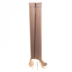Pre Owned Charlotte Olympia Beige Glitter Jersey More Is More Thigh High Platform Boots Size 36.5