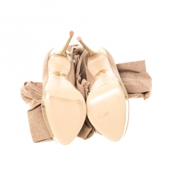 Pre Owned Charlotte Olympia Beige Glitter Jersey More Is More Thigh High Platform Boots Size 36.5