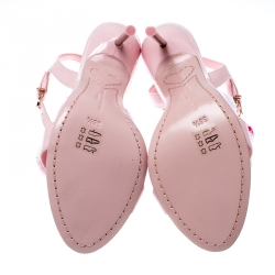 Sophia Webster Pink Leather Layla Pom Pom Embellished T-Strap Sandals Size 36.5