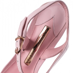 Sophia Webster Pink Leather Layla Pom Pom Embellished T-Strap Sandals Size 36.5