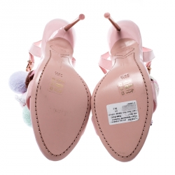 Sophia Webster Pink Patent Leather Layla Pom Pom Embellished T-Strap Sandals Size 38.5