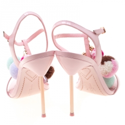 Sophia Webster Pink Patent Leather Layla Pom Pom Embellished T-Strap Sandals Size 38.5