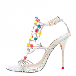 Pre Owned Sophia Webster Multicolor Strappy Leather Arielle Beaded Caged Sandals Size 39.5
