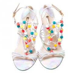 Pre Owned Sophia Webster Multicolor Strappy Leather Arielle Beaded Caged Sandals Size 39.5
