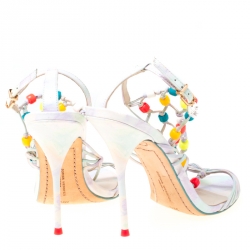 Pre Owned Sophia Webster Multicolor Strappy Leather Arielle Beaded Caged Sandals Size 39.5