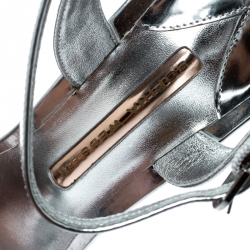 Pre Owned Sophia Webster Metallic Silver Leather Lilico Floral Embellished Ankle Wrap Sandals Size 39.5