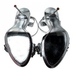 Pre Owned Sophia Webster Metallic Silver Leather Lilico Floral Embellished Ankle Wrap Sandals Size 39.5