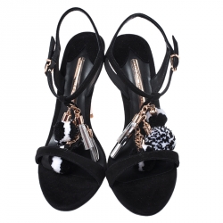 Sophia Webster Black Suede Layla Pompom Sandals Size 40.5
