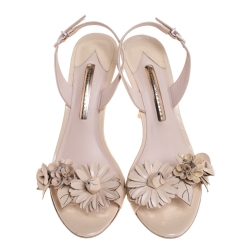 مملوكة مسبقًا Sophia Webster Beige Patent Leather Lilico Applique Ankle Strap Sandals Size 39