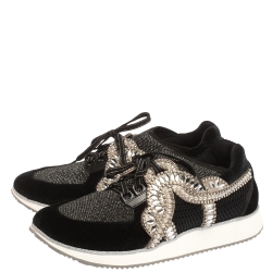 Pre Owned Sophia Webster Black Velvet/Mesh and Embellishment Royalty Low Top Sneakers Size 41