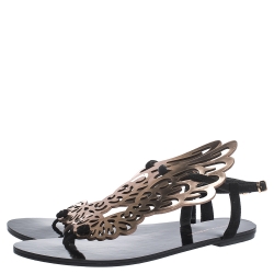 Pre Owned Sophia Webster Black Suede And Rose Gold Leather Seraphina Angel Wing Flats Size 40