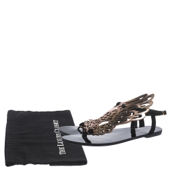 Pre Owned Sophia Webster Black Suede And Rose Gold Leather Seraphina Angel Wing Flats Size 40