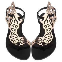 Pre Owned Sophia Webster Black Suede And Rose Gold Leather Seraphina Angel Wing Flats Size 40