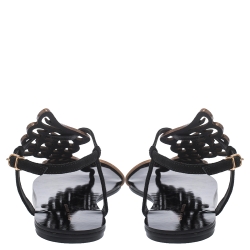 Pre Owned Sophia Webster Black Suede And Rose Gold Leather Seraphina Angel Wing Flats Size 40