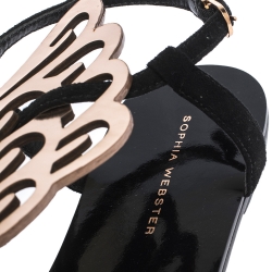 Pre Owned Sophia Webster Black Suede And Rose Gold Leather Seraphina Angel Wing Flats Size 40