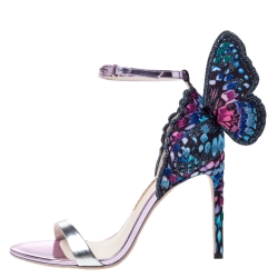 Sophia Webster Multicolor Leather and Lace Fabric Chiara Butterfly Ankle Strap Sandals Size 38