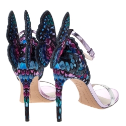 Sophia Webster Multicolor Leather and Lace Fabric Chiara Butterfly Ankle Strap Sandals Size 38