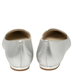 Pre Owned Sophia Webster Silver Leather Bibi Butterfly Flats Size 38.5