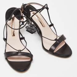 Pre Owned Sophia Webster Black Leather Ankle Strap Wedge Sandals Size 39