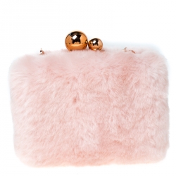 Pre Owned Sophia Webster Light Pink Faux Fur Vivi Bella Chain Clutch