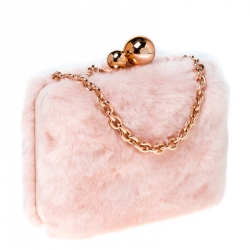 Pre Owned Sophia Webster Light Pink Faux Fur Vivi Bella Chain Clutch
