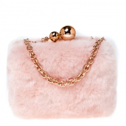 Pre Owned Sophia Webster Light Pink Faux Fur Vivi Bella Chain Clutch
