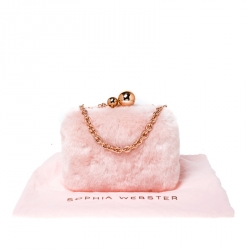 Pre Owned Sophia Webster Light Pink Faux Fur Vivi Bella Chain Clutch