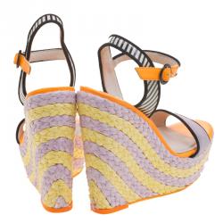 Sophia Webster Multicolor Suede and Patent Leather Lucita Espadrille Wedges Size 36