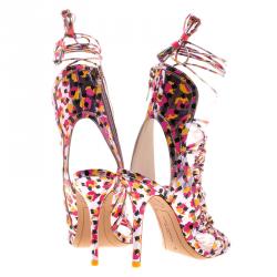 Sophia Webster Metallic Multicolor Printed Leather Lacey Tie Up Sandals Size 37