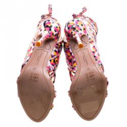 Sophia Webster Metallic Multicolor Printed Leather Lacey Tie Up Sandals Size 37