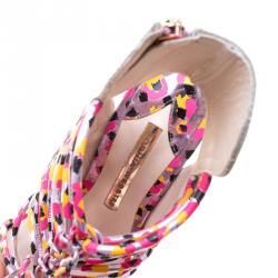 Sophia Webster Metallic Multicolor Printed Leather Lacey Tie Up Sandals Size 37