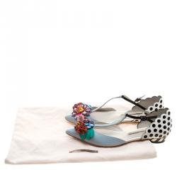 Pre Owned Sophia Webster Multicolor Leather T Straps Lilico Flower Flat Sandals Size 36