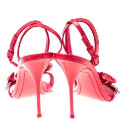 Pre Owned Sophia Webster Fluorescent Pink Patent Leather Lilico Floral Embellished Ankle Wrap Sandals Size 39