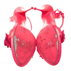 Pre Owned Sophia Webster Fluorescent Pink Patent Leather Lilico Floral Embellished Ankle Wrap Sandals Size 39