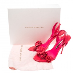 Pre Owned Sophia Webster Fluorescent Pink Patent Leather Lilico Floral Embellished Ankle Wrap Sandals Size 39