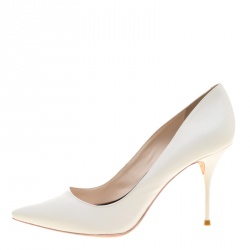 Pre Owned Sophia Webster White Leather Lola Pointed Toe Pumps Size 37.5