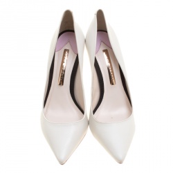 Pre Owned Sophia Webster White Leather Lola Pointed Toe Pumps Size 37.5